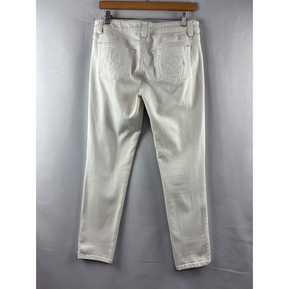 Cabi White Denim Jeans Womens Size 6 Embroidered Back Pockets Slim Fit - Picture 4 of 6